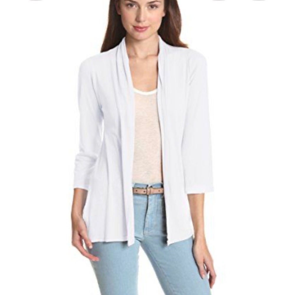 Michael Stars Cardigan Womens OS White Coastal Shawl Neck 3/4 Sleeve 6170 Slub